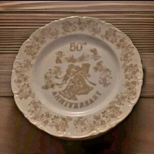 Vintage Norcrest 50th Anniversary  Plate White with Gold Design Floral